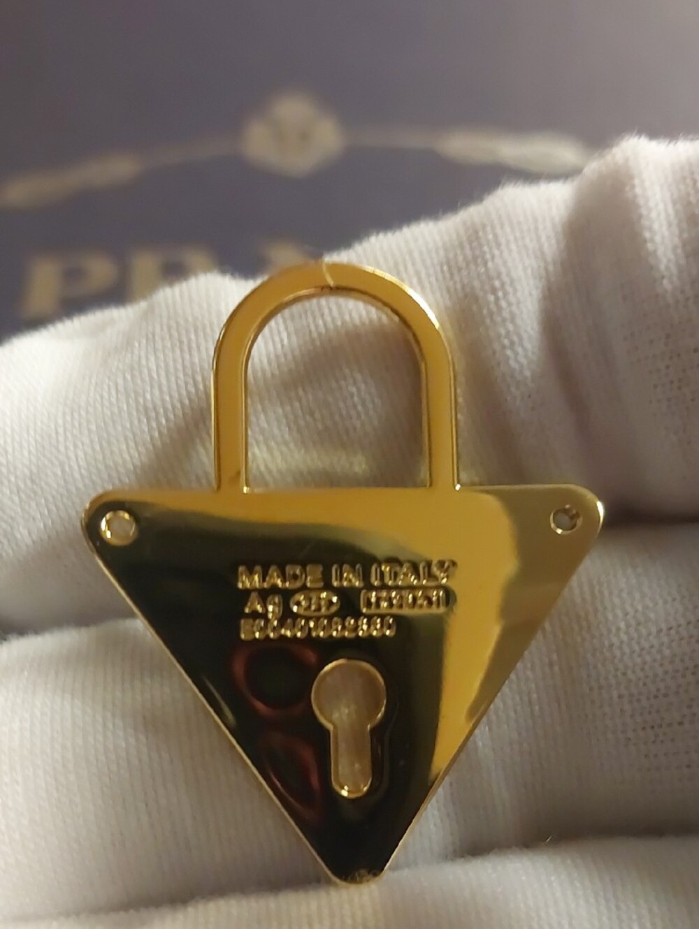 Wow Prada White Enamel Triangle Padlock Charm Gold Hardware Incredible Price! - Picture 2 of 2